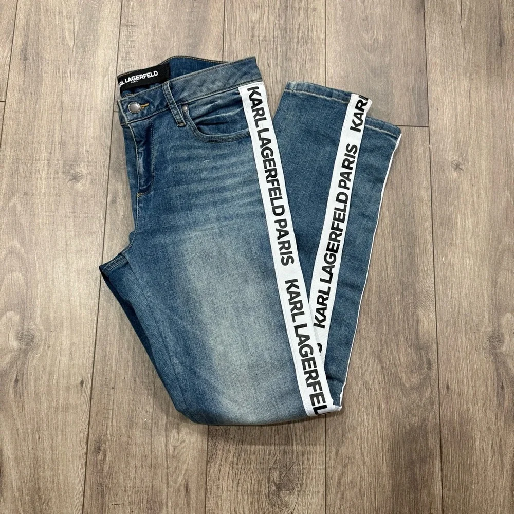 Karl Lagerfeld Paris Skinny Logo Taping Mid Rise Jean Size 6 Modern Lux Chic - Picture 2 of 8